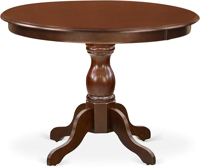 East West Furniture HBDA3-MAH-C 3 Piece Dining Set Contains a Round Dining Room Table with Pedestal and 2 Linen Fabric Upholstered Chairs, 42x42 Inch, Mahogany