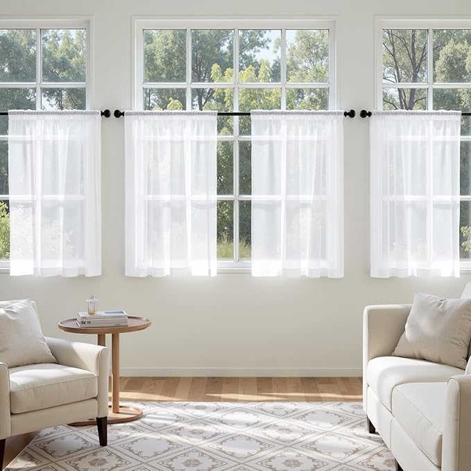 MIULEE Short Cafe Curtains 36 Inches Long, 4 Panels Set, Sheer Light Filtering - Image 2