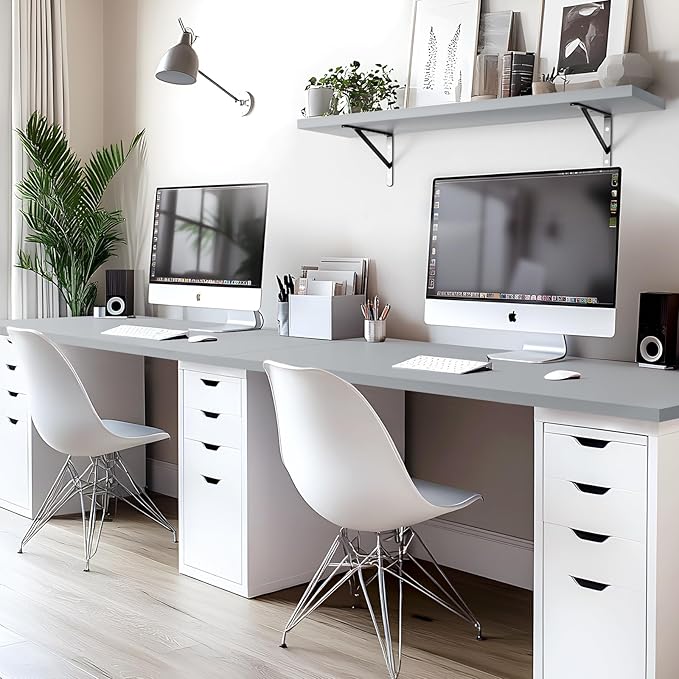 Kaboon 55x20 inch Silver Grey Table Top, One-Piece Desktop, Reversible Laminate Countertop, Double Desks, L-Desk DIY