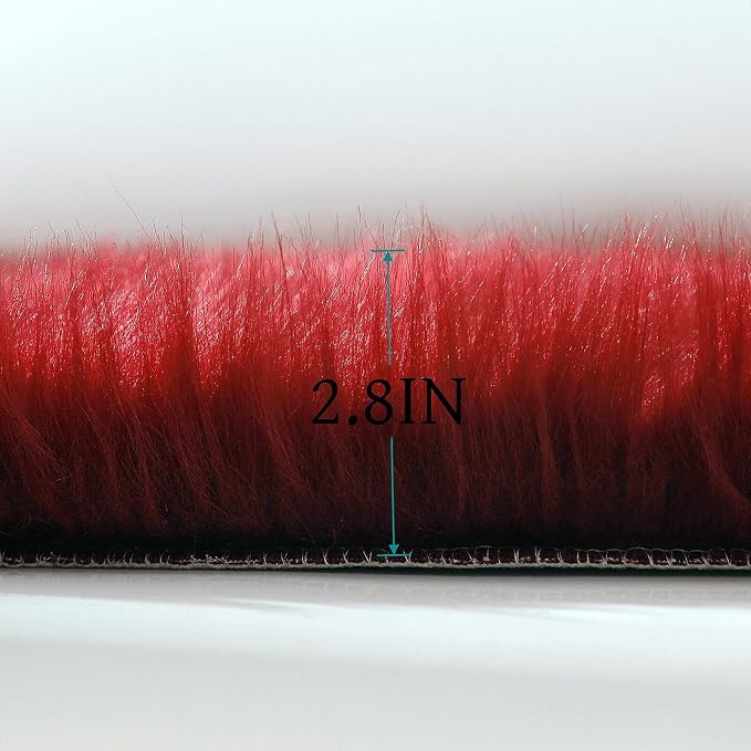 linmopm Faux Fur Rug Sheepskin Shag Fluffy Fuzzy Red 2x3 ft Small Rugs - Image 4