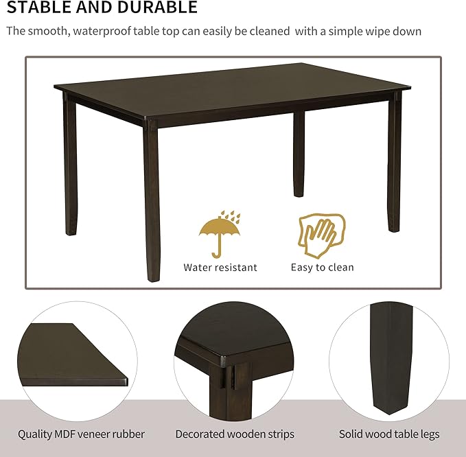 6 Pieces Dining Table Set with 60" Rectangle Kitchen Desk,Living Room Furniture W/ 4 "X-Shaped Curved Backres Fabric Chairs & 1 Bench,for Restaurant,Home Bistro,Espresso
