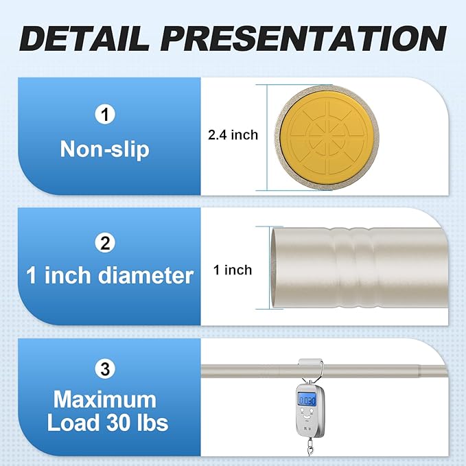 CorkLatta Brushed Nickel Shower Curtain Rod 31 to 68 Inch, 1 Inch Diameter - Image 3
