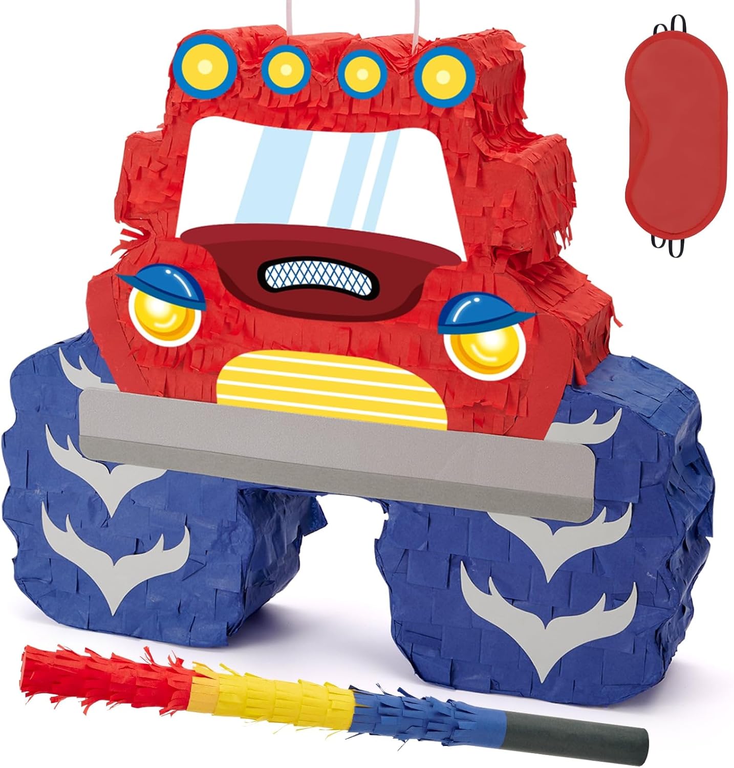WERNNSAI Truck Piñata - Monster Truck Piñata Bundle with Blindfold and Bat for Boys Kids Piñata Theme Party Decoration Supplies Cool Car Piñata for Birthday Party Carnival Celebration Game