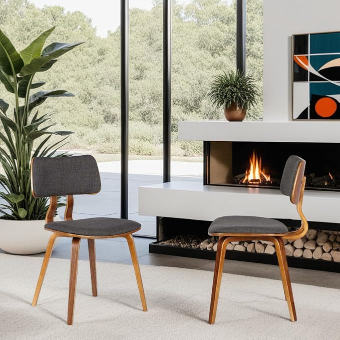 Armen Living Jaguar Dining Chair in Charcoal Fabric and Walnut Wood Finish,Charcoal/Walnut Finish 20D x 18W x 29H in