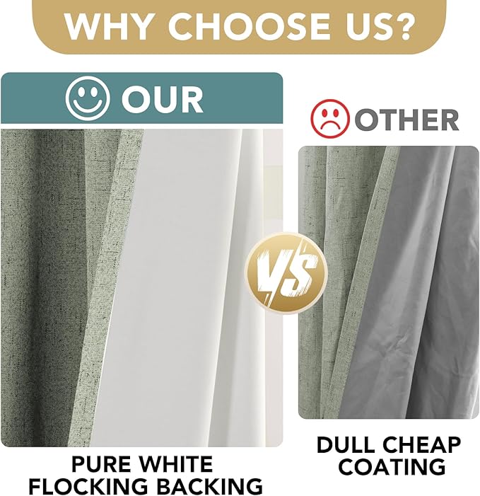 H.VERSAILTEX Linen Blackout Curtains Durable Thick Textured Linen Look 100% Blackout Patio Door Curtain Anti Rust Grommet Extra Wide Sliding Door Curtain Panel, W100 x L96 inch - Sage