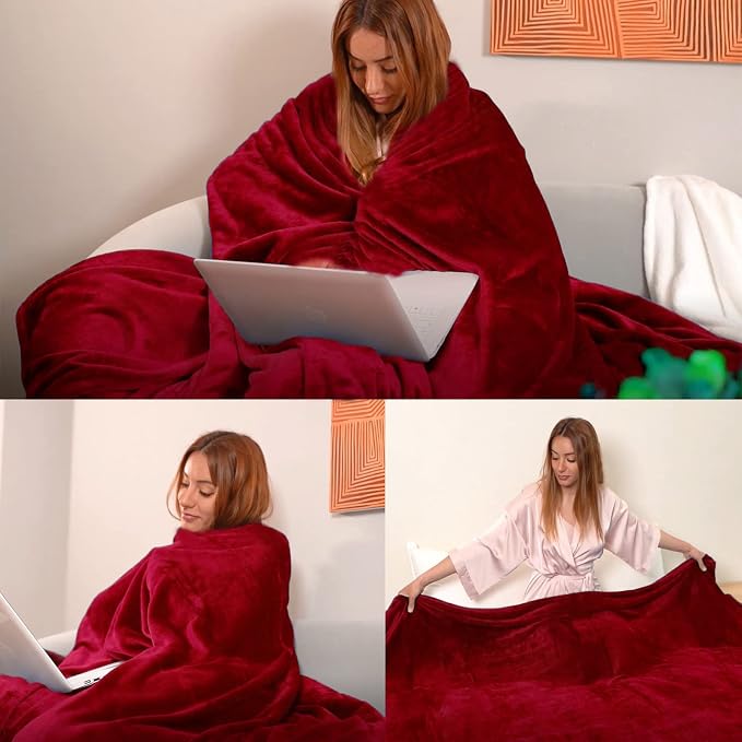 JIAHANNHA Red Throw Blanket Fleece Blanket Throw Size, Super Soft Cozy Plush - Image 2
