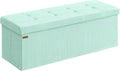 SONGMICS MAZIE Collection - Storage Ottoman Bench, Foldable Foot Rest, 15 x 43 x 15 Inches, End of Bed Bench, Storage Chest, Load 660 lb, Living Room, Bedroom, Entryway, Moonlight Green ULSF604C01