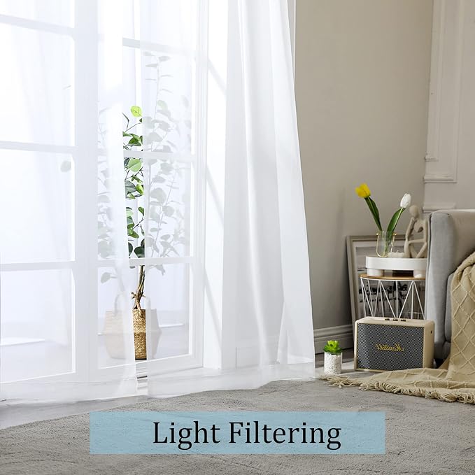 OWENIE Extra Long White Sheer Curtains 144 inch 2 Panels Set, Translucent - Image 3