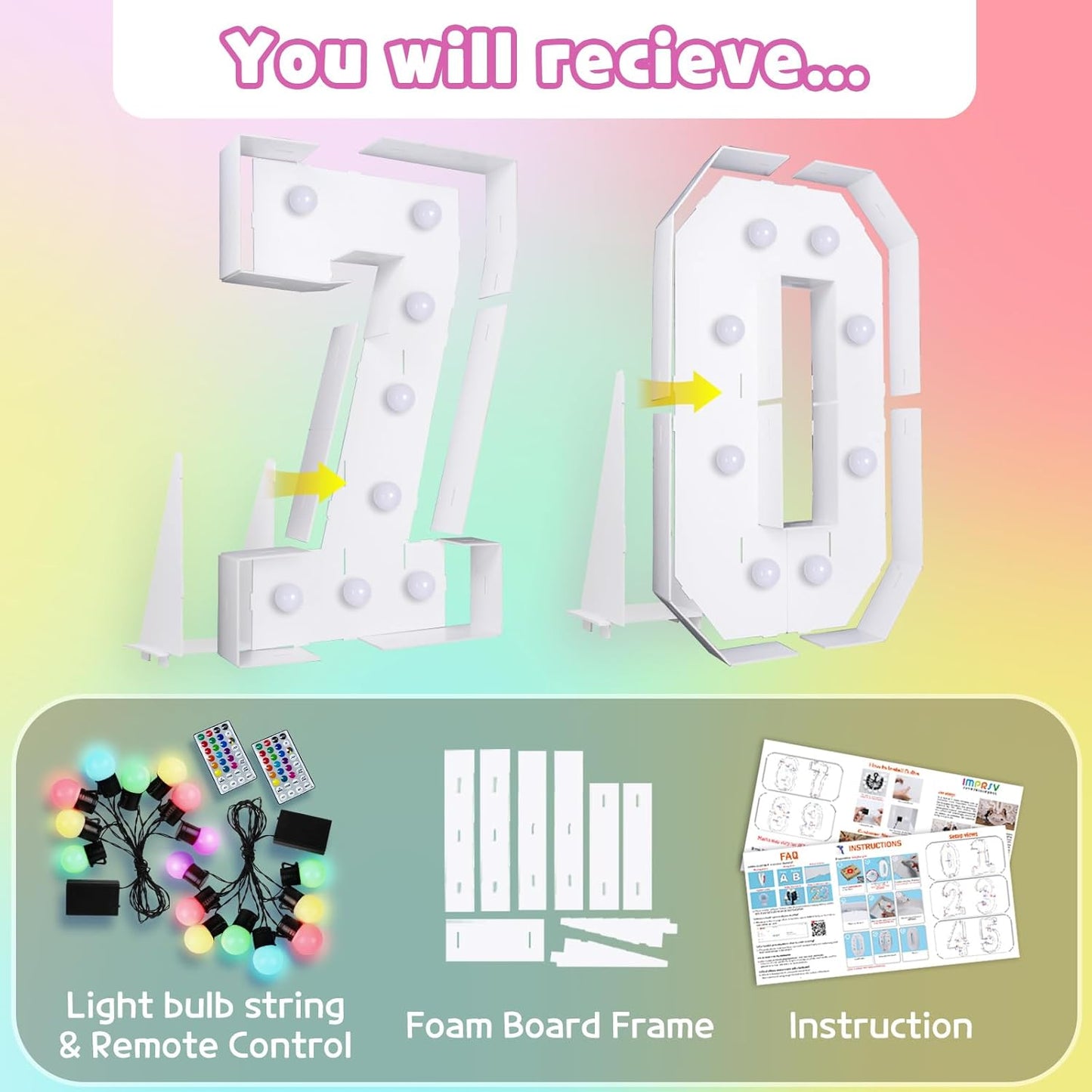 Marquee Numbers 70th-Birthday Decoration: Colorful 4FT Large Light Up 70 Year Old Birthday Decorations Anniversary Backdrop for Boys Girls Cardboard Sign 18 Colors Number 70 Mosaic Balloon Frame