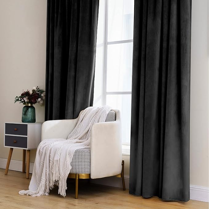 MIULEE Black Velvet Curtains 96 inches 2 Panels - Image 7