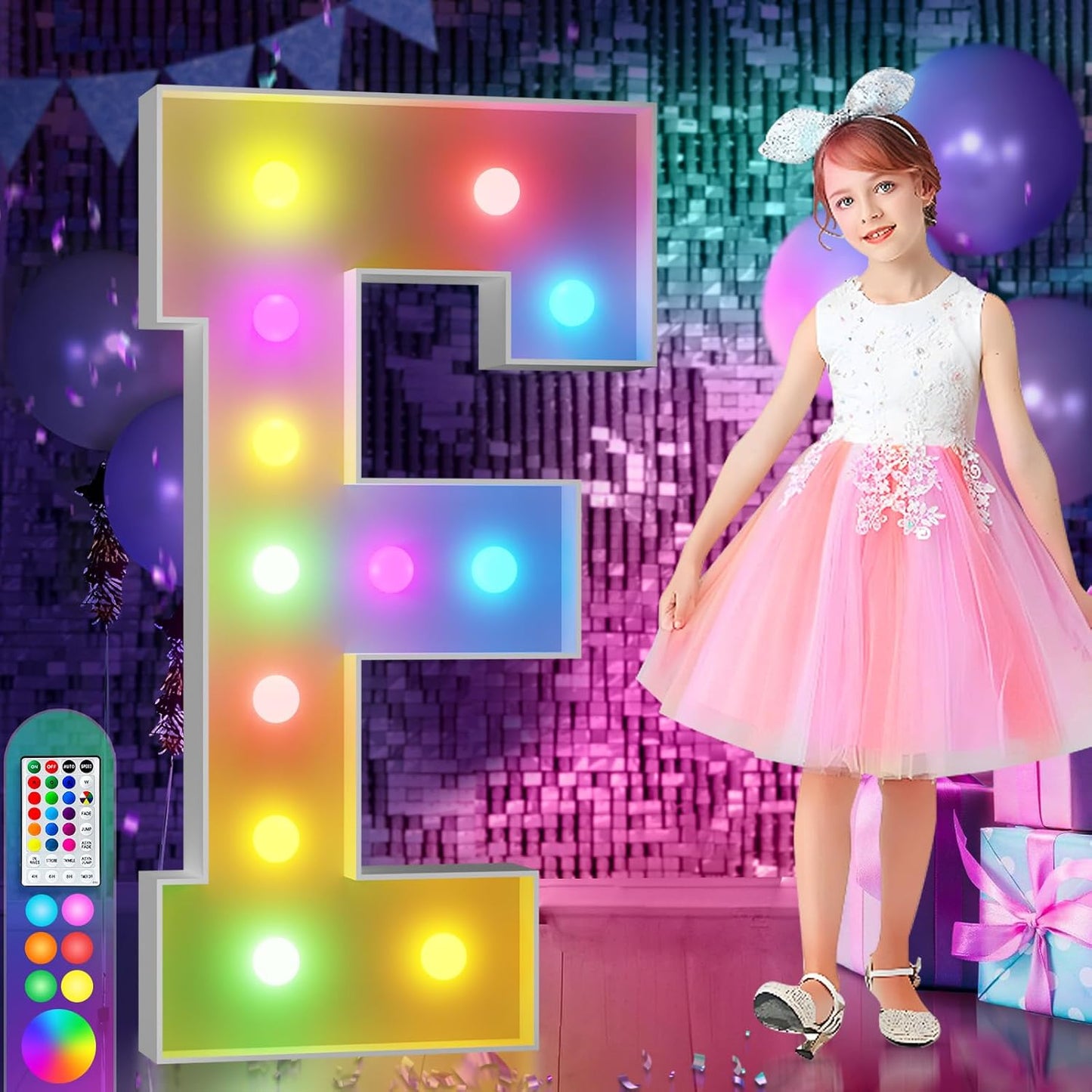 imprsv 4FT Colorful Marquee Light Up Letters F, 18 Colors Light Up Letters Alphabet Sign with Remote, One Letters First Birthday, Large Letters for Birthday Engagement Anniversary Wedding Party Decor