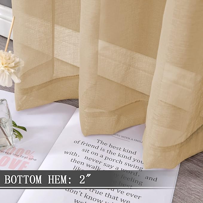 Tollpiz Sheer Curtains Linen Textured Living Room Curtain Sheers Light - Image 4