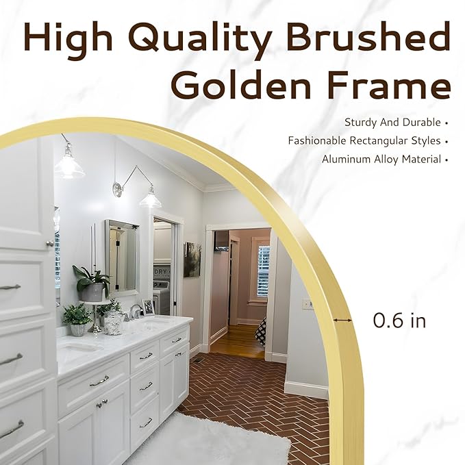 12 Inch Gold Round Bathroom Mirror Circle Wall Mirrors Brushed Metal Frame Anti-Rust Tempered Glass Mirror for Bathroom Bedroom Entryway Living Room