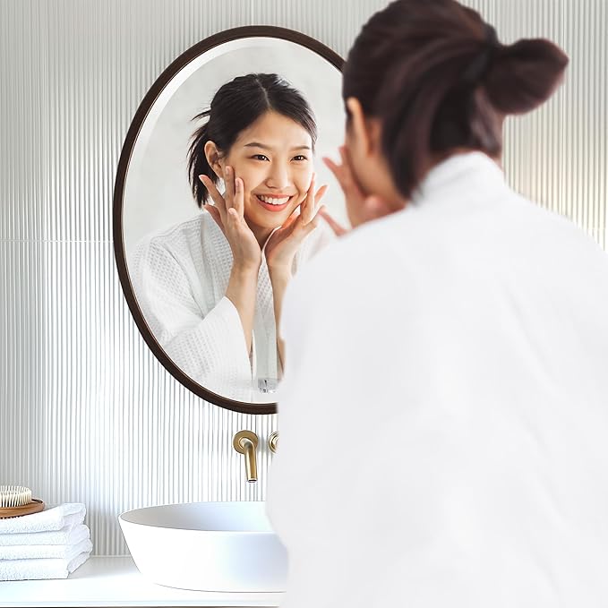 OVALCREST - Oval Wooden Beveled Wall Mirror for Home Decor, Bathroom, Vanity, Bedroom, Living Room, Hallway - London Style (Rubbed Bronze) 13.1 x 17.1