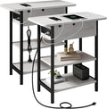 LIDYUK End Table with Charging Station, Set of 2 Flip Top Narrow Side Table for Small Spaces, Nightstands Set of 2 for Bedroom, End Tables Living Room with Storage Shelves, Light Grey