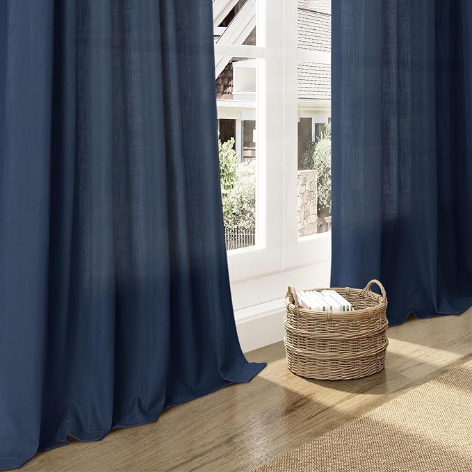 Nanspring Denim Blue Linen Curtains 96 Inches Long 2 Panels Set - Image 6