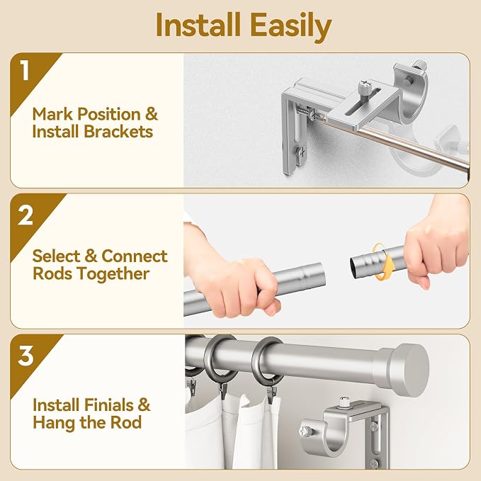 YaFex Curtain Rods 2 Pack 32-144 Inch, Heavy Duty 1 Inch Curtain Rod, Modern - Image 7