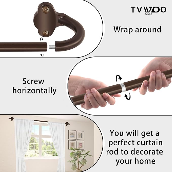 TVWOO Bronze Wrap Around Curtain Rods 2 Pack:Small Blackout Adjustable Window - Image 8