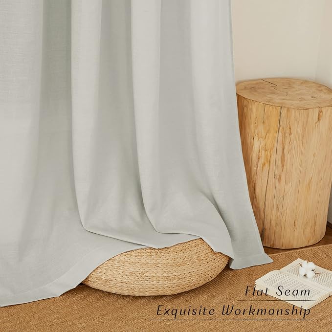 NICETOWN Linen Curtains for Windows 90 inch Long, Grommet Semi Sheer Vertical - Image 2