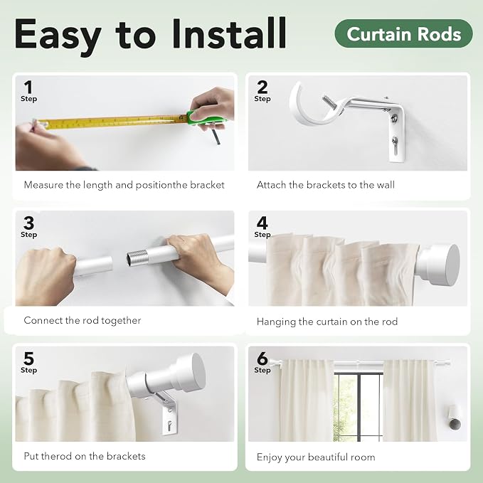 IFELS Heavy Duty Curtain Rods for Windows 48 to 84 Inch, 1 Inch Adjustable - Image 8