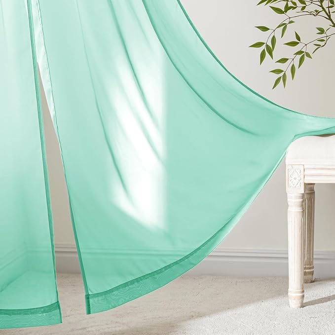 MIULEE Aqua Sheer Curtains 108 Inches Long, 4 Panels Set, Light Filtering Rod - Image 6