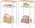 Hoctieon 2-Set 3 Tier End Table, Telephone Table Set of 2, Tall Side Table with Storage Set of 2, Small Nightstand for Small Spaces, Metal Frame, White and Yellow Oak