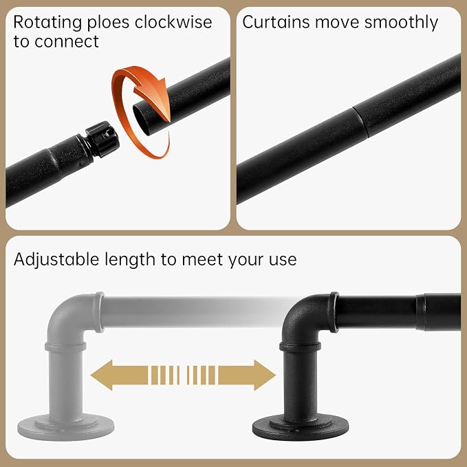 Industrial Curtain Rods for Windows 28 to 48 Inches, for Indoor and Outdoor - Image 2