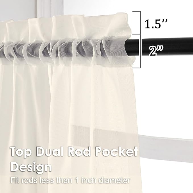 OVZME Cream Sheer Curtains 72 Inches Long 2 Panels - Image 2