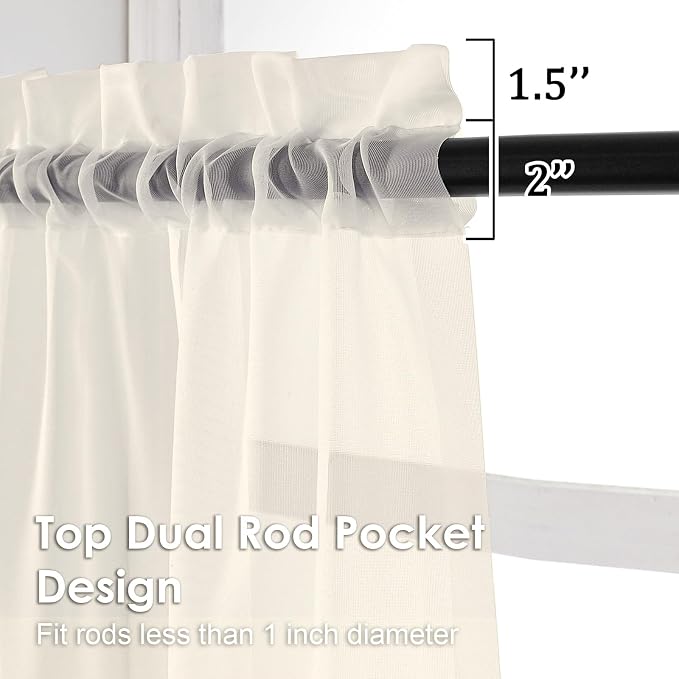 OVZME Cream Sheer Curtains 90 Inches Long 2 Panels - Image 2