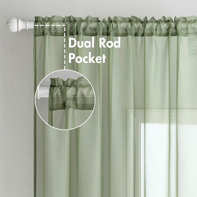 MIULEE 2 Panels Sage Green Sheer Window Curtains Elegant Window Voile - Image 2