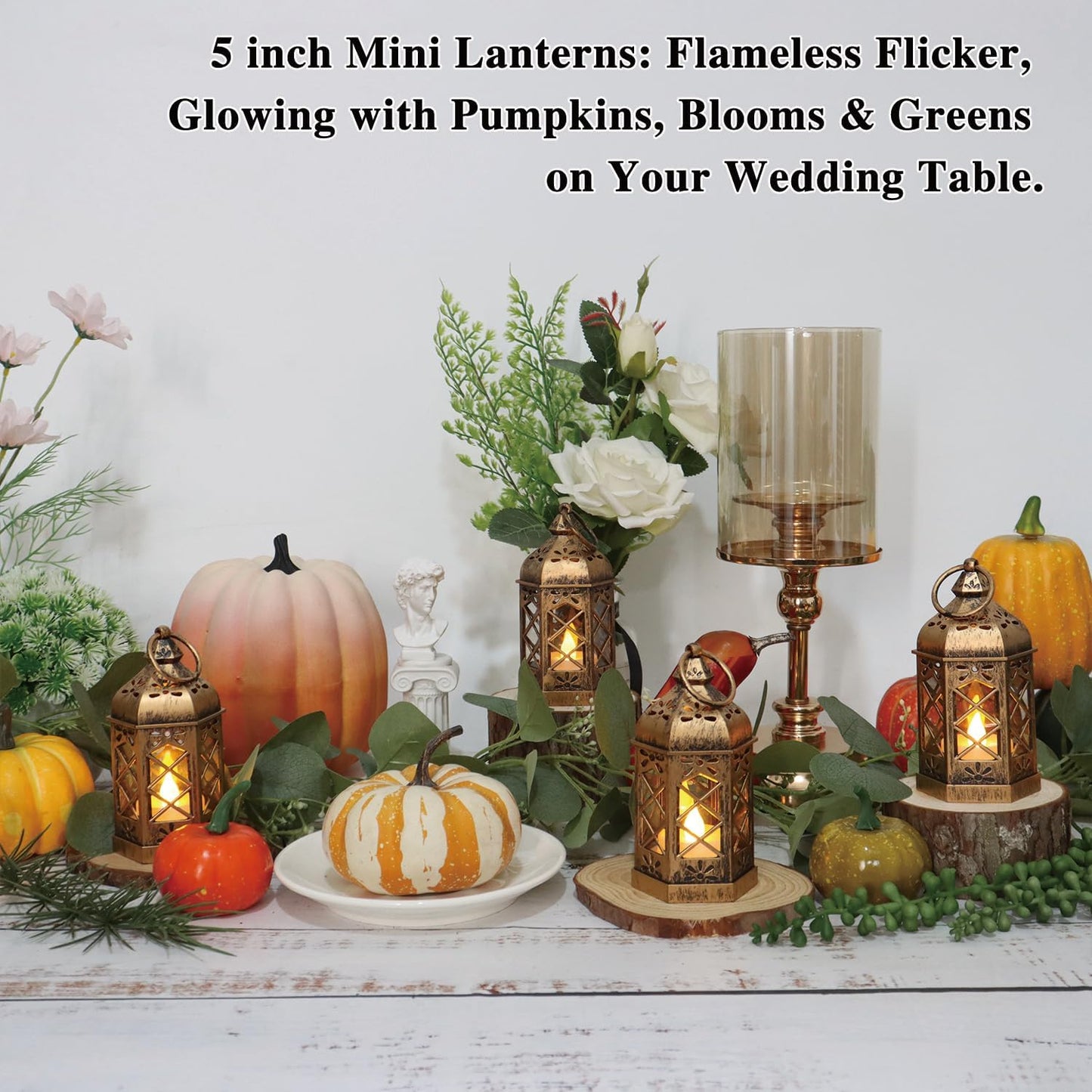 LLQ Mini Lantern for Centerpieces, (8Pack-5Inch) Vintage Lanterns Decorative, Small Hanging Lantern for Halloween Decorations, Christmas Centerpieces for Tables, Wedding Garden Party Decorations