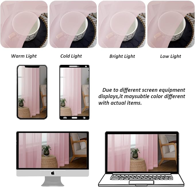 Chyhomenyc Blush Pink Sheer Curtains 63 Inches Long 2 Panels, Light Filtering - Image 4