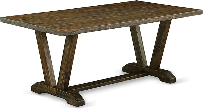 East West Furniture V777VE703-6 6 Piece Dining Set Contains a Rectangle Dining Room Table with V-Legs and 4 Brown Linen Fabric Parson Chairs with a Bench, 40x72 Inch, Multi-Color