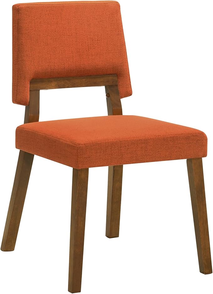 Armen Living Channell Mid Century Modern 5 Piece Walnut Wood Dining Table Set with Orange Fabric