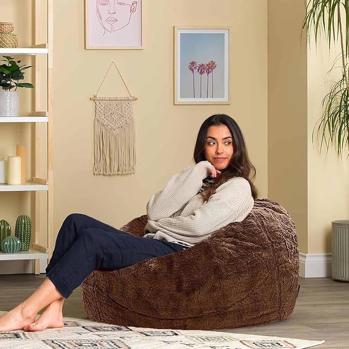 Beanbag Chair Cover for Adults Kids Comfy Fluffy Round Beanbag Lazy Sofa Cover for Reading Chair Floor Chair, 3.5FT, Orange
