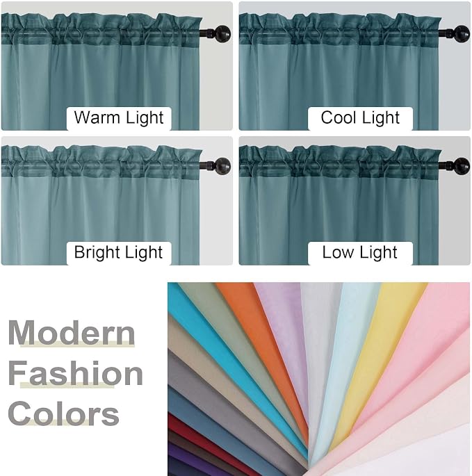 Dusty Blue Sheer Curtain for Bedroom Living Room 72 Inches Long 2 Panels Set - Image 6