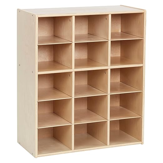 ECR4Kids Streamline 15 Cubby Tray Storage Cabinet, 5x3, Classroom Furniture, Natural