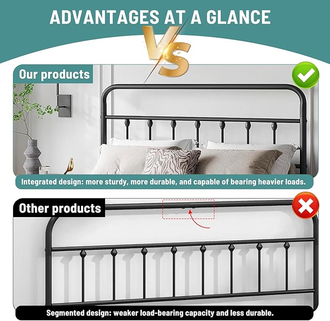 Twin Bed Frame-Classic Metal Platform Bed Frame Mattress Foundation with Victorian Style Iron-Art Headboard/Footboard/Under Bed Storage/No Box Spring Needed/Black