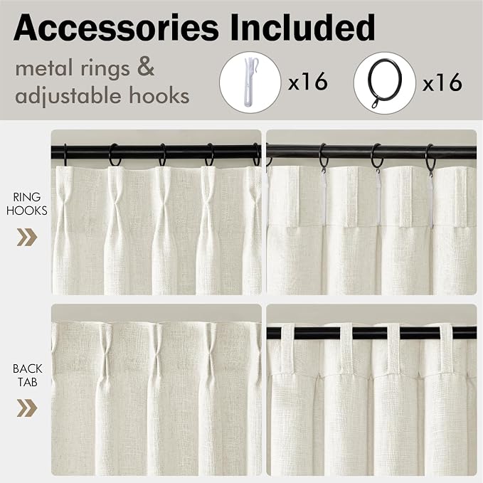 MIULEE Pinch Pleated Thick Linen Curtains 90 Inches Long 2 Panels - Image 8
