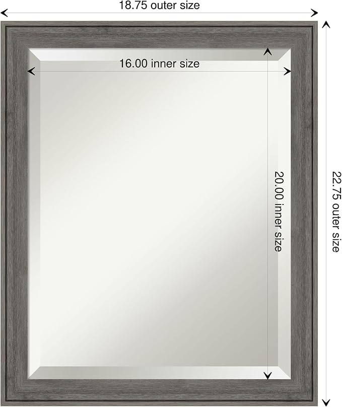 Amanti Art Grey Wall Mirror 23x19 Regis Barnwood Grey Narrow Rectangle Bathroom Mirror for Wall Decor Living Room, Small Country Rustic Wood Frame, Hangs Horizonally and Vertically, Bathroom Decor,