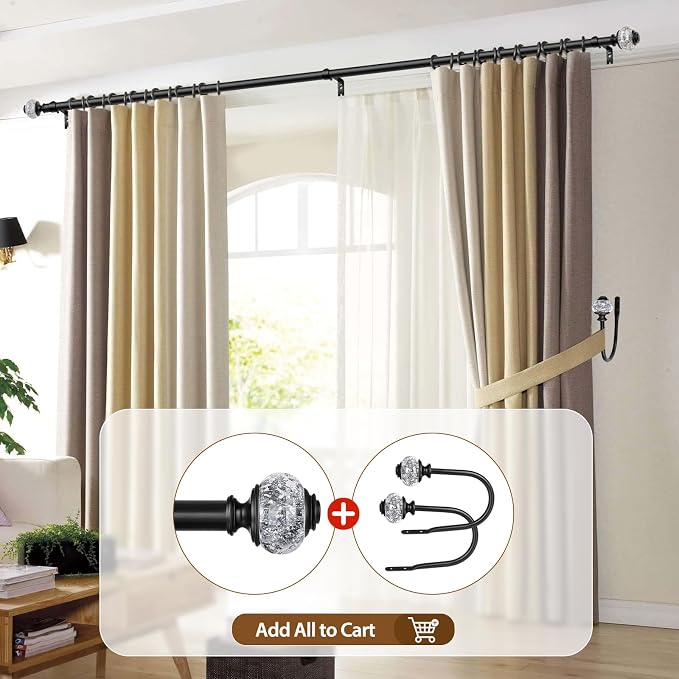 Black Curtain Rods 32 to 58 Inches, USFOOK 7/8 Inch Telescoping Splicing - Image 6