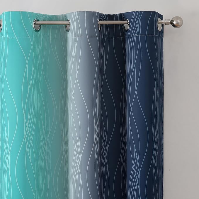 Estelar Textiler Navy Blue and Teal Ombre Blackout Curtains 45 Inch Length 2 - Image 4