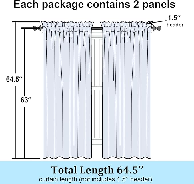 Simplebrand Cream Sheer Curtains 63 Inch Length 2 Panels, Rod Pocket Solid - Image 8