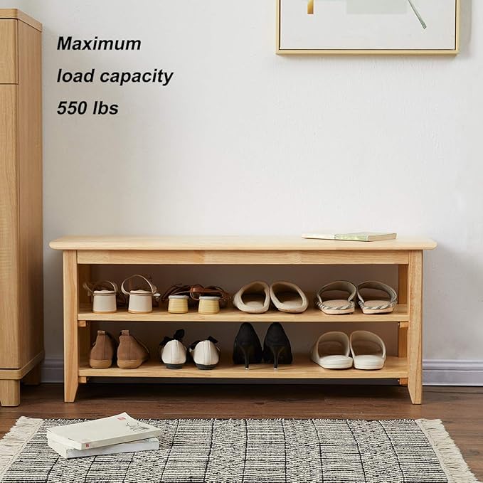 XKZG Storage Bench Wooden Shoe Rack Bench Simple Style Wood Entryway Bench (Natural,39.4")