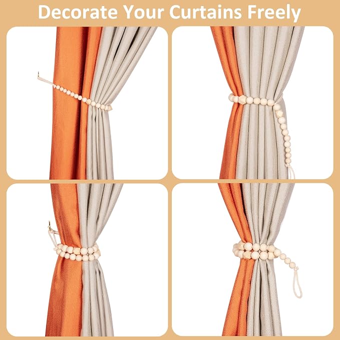 Wood Bead Curtain Tiebacks, KLOGTSIND Set of 6 Curtain Holdbacks - Image 3