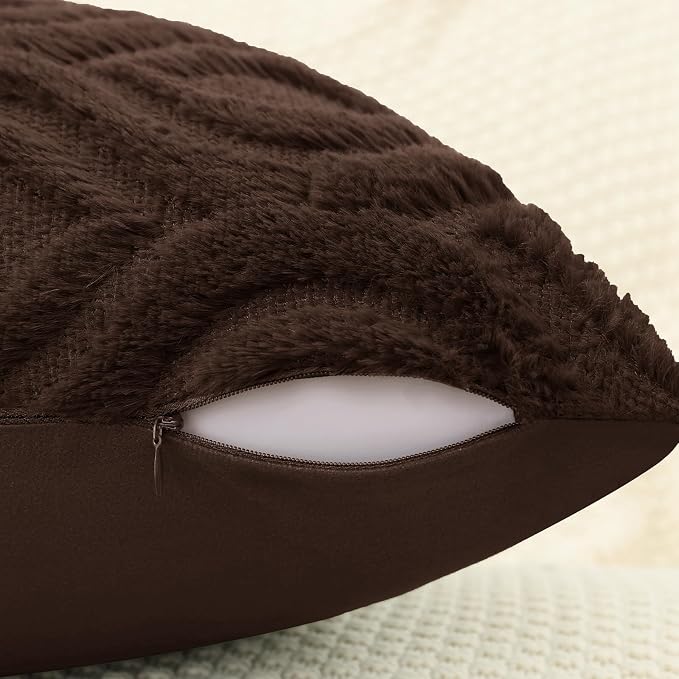 decorUhome Throw Pillow Covers 24x24 Inch Set of 2, Soft Plush Faux Wool Dark - Image 3