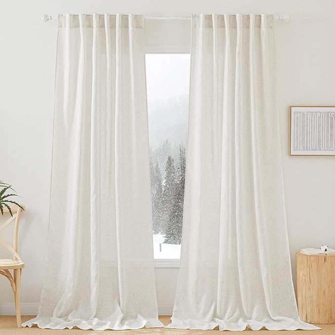 RYB HOME Semi Sheer Curtains 102 inches Long, Back Tab Light Filtration Half by RYBHOME