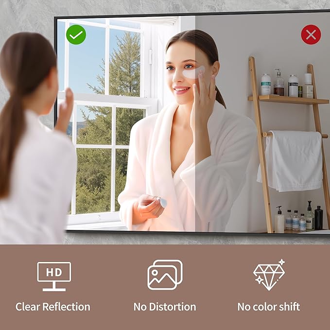 YIROMAN Bathroom Mirror 55"x36", Large Matte Black Bathroom Mirror for Over Sink with Aluminum Frame, Rectangular Vanity Mirror with Right Angle, Wall Mirror Hangs Horizontal or Vertical, Shatterproof