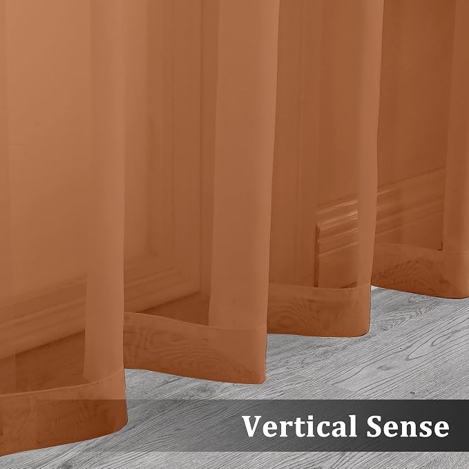 OVZME Orange Sheer Curtains 108 Inches Long, Light Filtering Semi Transparent - Image 5