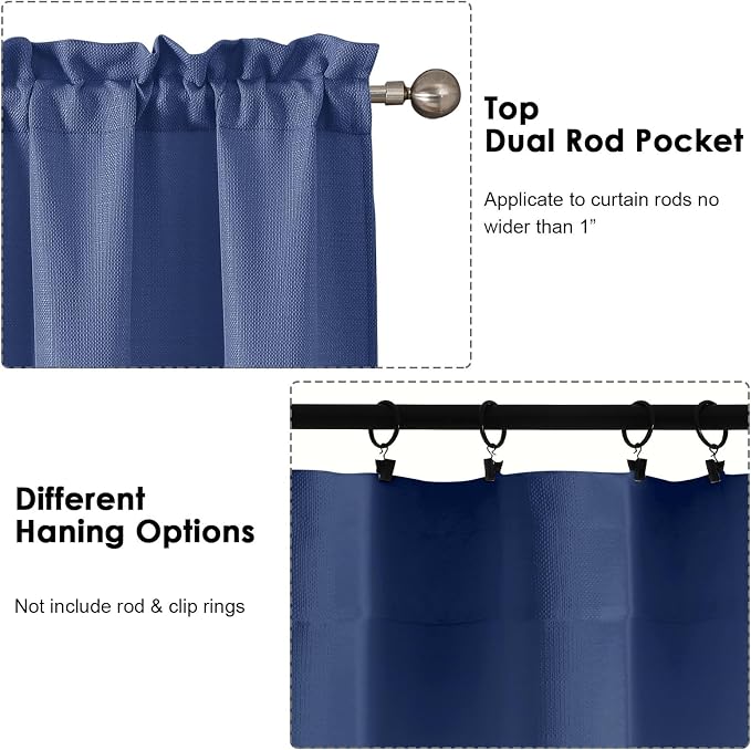 OWENIE Bob Valance Curtains 18 Inch Length 1 Piece, Faux Linen Slub Solid Blue - Image 4